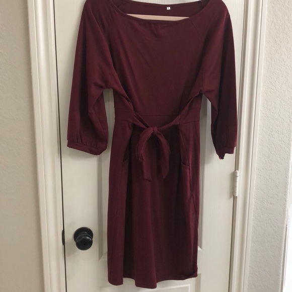 Dresses & Skirts - Burgundy Cotton Dress with Pockets